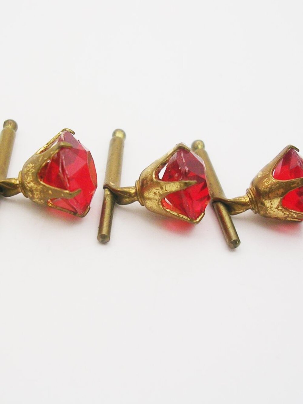 Vintage Waistcoat Buttons Tuxedo Studs Set of 3 red Jewels